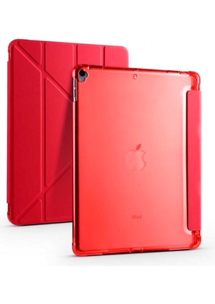 Apple iPad 7-8.nesil 10.2 Inç Smart Cover Kalem Yuvalı Standlı Yumuşak Silikon Arkası Şeffaf Renkli Tablet Kılıfı (A2197/A2198/A2200/A2270/A2428/A2429/A2430)