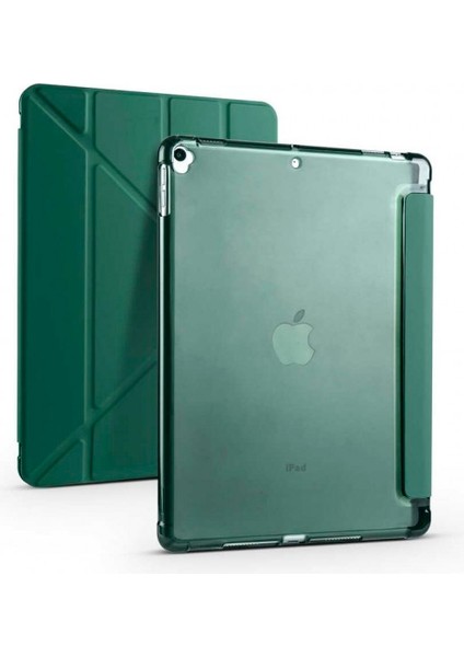 Apple iPad 7-8.nesil 10.2 Inç Smart Cover Kalem Yuvalı Standlı Yumuşak Silikon Arkası Şeffaf Renkli Tablet Kılıfı (A2197/A2198/A2200/A2270/A2428/A2429/A2430)