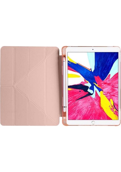 Apple iPad Pro 10.5 Inç Smart Cover Kalem Yuvalı Standlı Yumuşak Silikon Arkası Şeffaf Renkli Tablet Kılıfı (A1701/A1709/A1852)