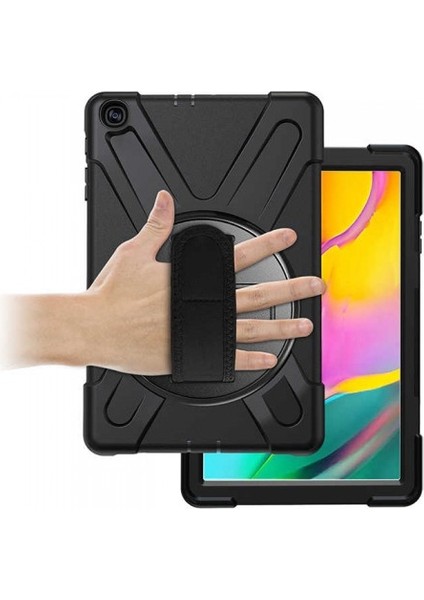 Samsung Galaxy Tab A 10.1 (2019) T510 El Tutma Aparatlı Taşıma Askılı Zırhlı Tam Korumalı Tablet Kılıfı