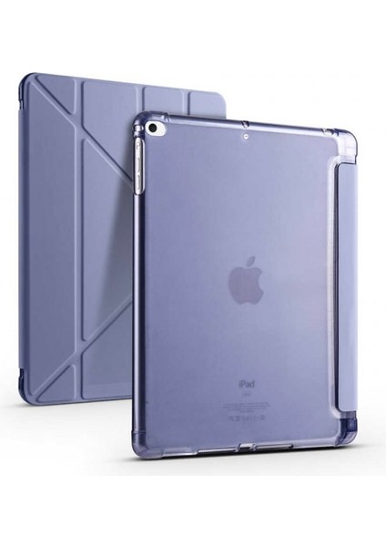 Apple iPad 5.nesil 9.7 Inç 2017 Smart Cover Kalem Yuvalı Standlı Yumuşak Silikon Arkası Şeffaf Renkli Tablet Kılıfı (A1822/A1823)