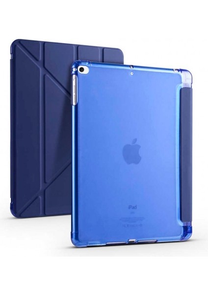 Apple iPad 5.nesil 9.7 Inç 2017 Smart Cover Kalem Yuvalı Standlı Yumuşak Silikon Arkası Şeffaf Renkli Tablet Kılıfı (A1822/A1823)