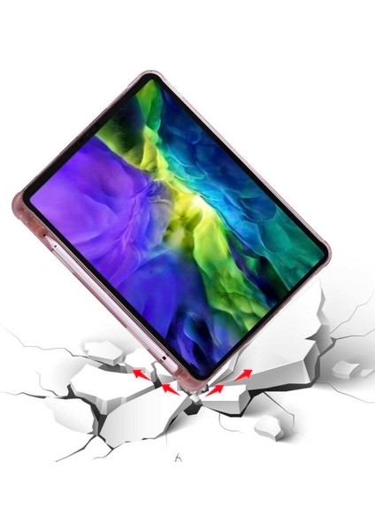 Samsung Galaxy Tab A8 10.5 SM-X200 (2021) Smart Cover Kalem Yuvalı Standlı Yumuşak Silikon Arkası Şeffaf Renkli Tablet Kılıfı