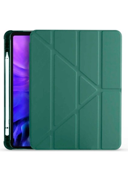 Samsung Galaxy Tab A8 10.5 SM-X200 (2021) Smart Cover Kalem Yuvalı Standlı Yumuşak Silikon Arkası Şeffaf Renkli Tablet Kılıfı