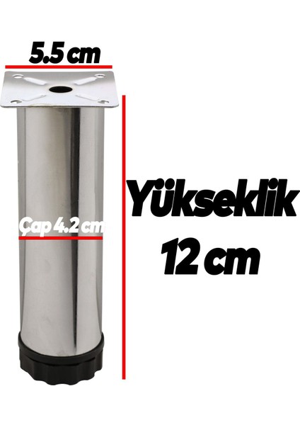 Mobilya Kanepe Baza Koltuk Metal Destek Ayağı Ayarlanabilir Krom Ayak 12 cm