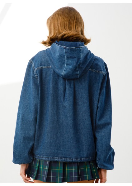 Denim Trip Bisiklet Yaka Indigo Kadın Sweatshirt DT10054 Orta Indigo