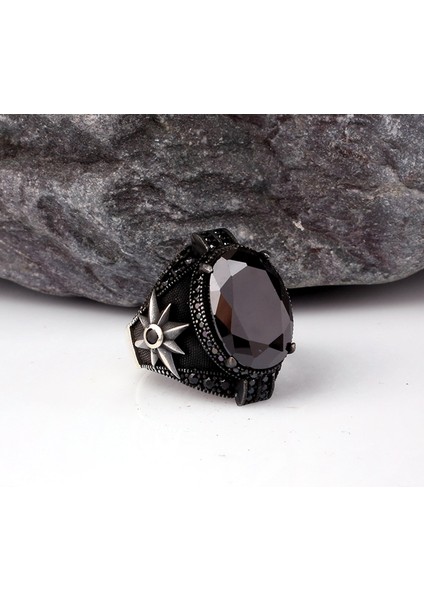 Zirkon Taşlı Yıldız Motifli Erkek Gümüş Yüzük