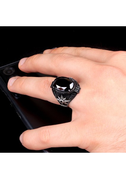 Zirkon Taşlı Yıldız Motifli Erkek Gümüş Yüzük modelleri