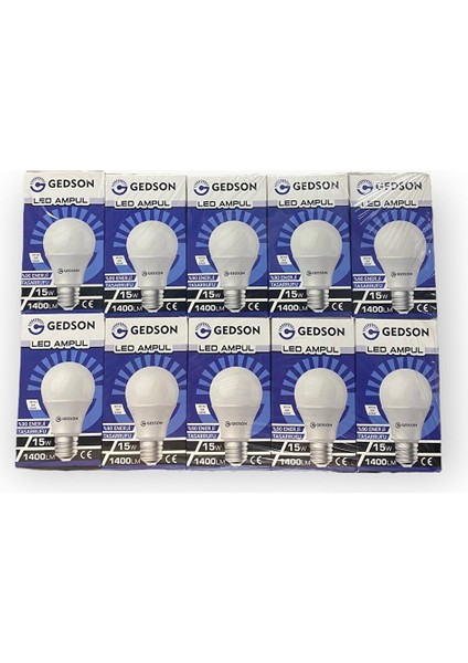 15 Watt LED Ampul Beyaz Işık 10 Adet (1400 Lümen) 6500K E27 Duy