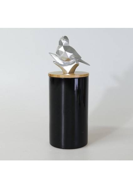 Kuşlu Büyük Kavanoz Siyah Gümüş