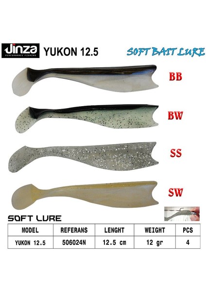 Hawk Yukon 125 mm 12 gr Silikon Balık 4 Adet Bw
