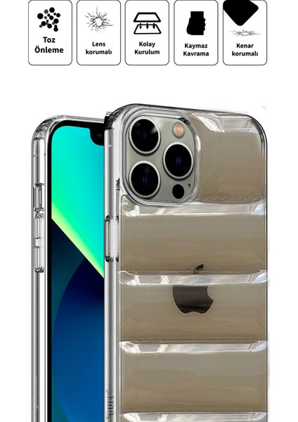 Deilmi Apple iPhone 13 Pro Max Uyumlu Şeffaf Siyah Lens Korumalı Renkli Kapitone Görünüm Çizilmez Dapper Silikon Kılıf Kapak