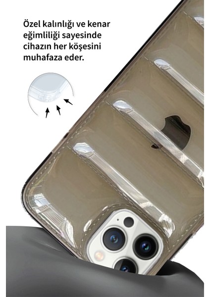 Deilmi Apple iPhone 13 Pro Max Uyumlu Şeffaf Siyah Lens Korumalı Renkli Kapitone Görünüm Çizilmez Dapper Silikon Kılıf Kapak