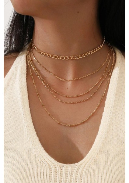 Altn Renkli Choker 5 Sıralı Kolye