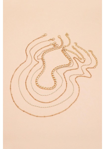 Altn Renkli Choker 5 Sıralı Kolye