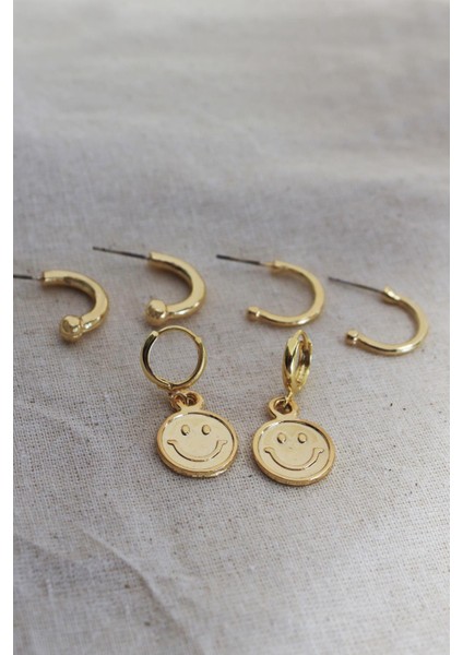 Gülen Yüzler Halka Küpe Seti