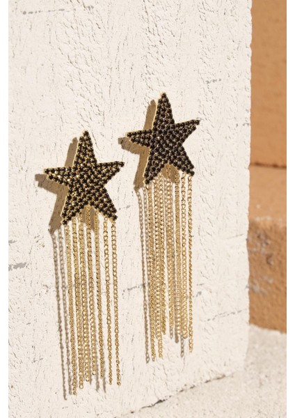 Taşlı Sallanan Siyah Yıldızlar Küpe fiyatları