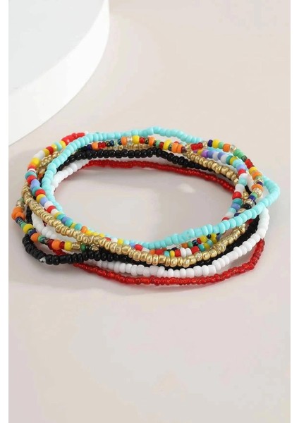 Kadın Boncuk Bileklik Seti Renkli Boho Tarzı 7 Adet %100 Polyester fiyatları