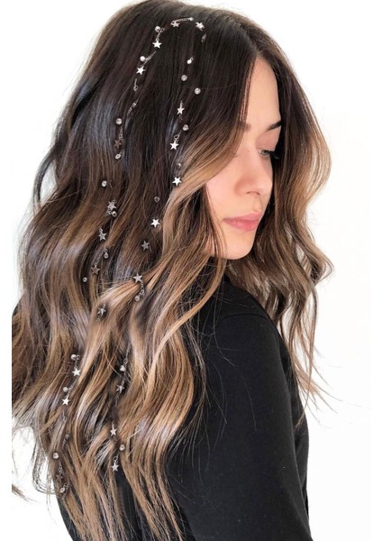 Tektaş ve Yıldız Sallantılı Saç Aksesuarı Taşlı Postiş modelleri