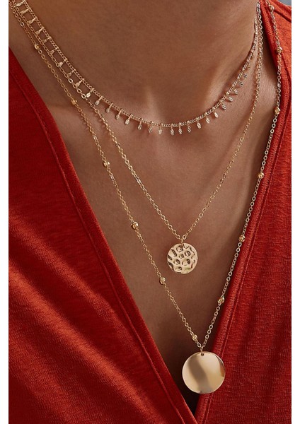 Pul Uçlu Zincir Kombinli Kolye Seti