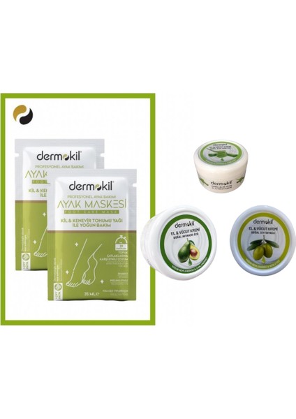 Kil Ve Kenevir Yağlı Peeling Etkili Ayak Maskesi 35 Ml 2 ' Li +Dermokil El Ve Yüz Kremi Aloevera-Avokado-Zeytinyağı 220 Ml 3 Lü Özel Set