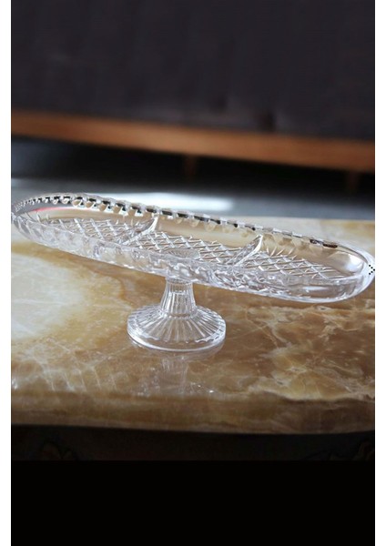 Alegre Glas Ayaklı 3 Bölmeli Sunumluk 39X13X11 cm