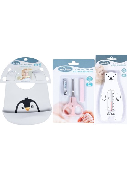 Bebek Bakım Seti(Tırnak Makası Seti+Silikon Önlük+Banyo Derecesi)
