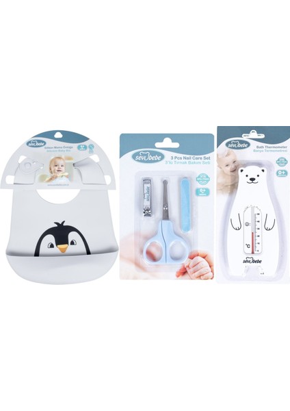 Bebek Bakım Seti(Tırnak Makası Seti+Silikon Önlük+Banyo Derecesi)