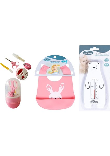 Bebek Bakim Seti (Tırnak Bakım Seti+Silikon Önlük+Banyo Derece)