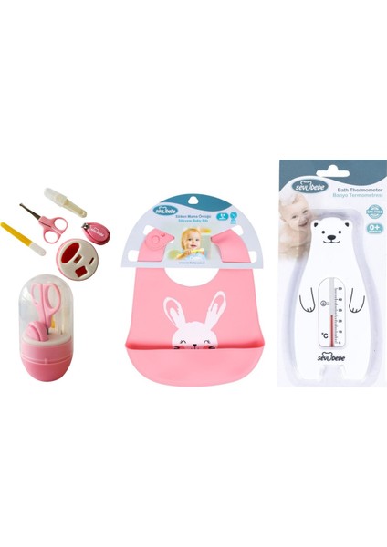 Bebek Bakim Seti (Tırnak Bakım Seti+Silikon Önlük+Banyo Derece)