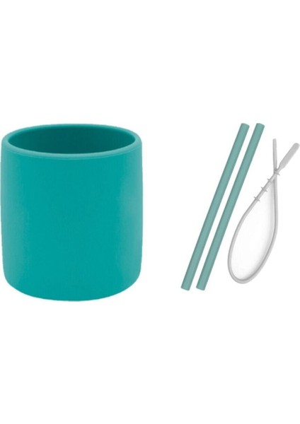 3 Li Set Yeşil (Silikon Bardak + 2 Li Silikon Pipet + Temizleyici Fırçası )