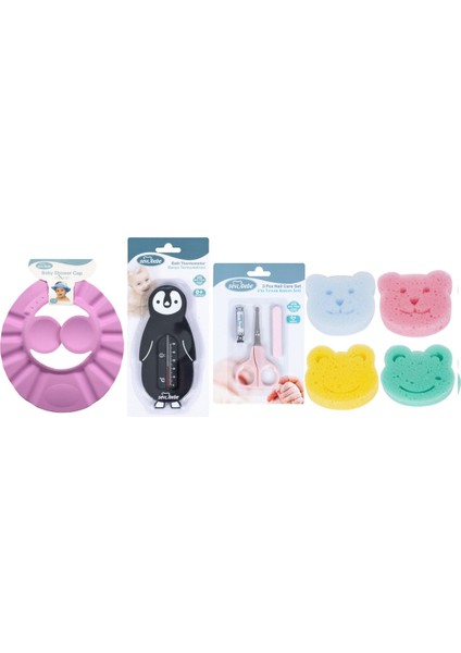 Bebek Banyo Seti(Banyo Şapkası+Banyo Derecesi+Banyo Süngeri+Tırnak Makas Seti)