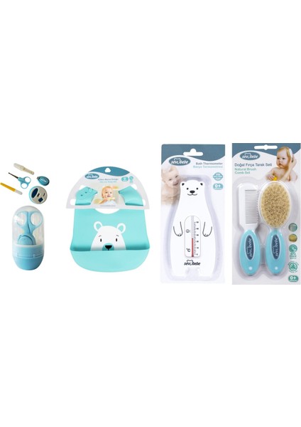 Bebek Bakım Seti(Tırnak Makası Seti+Silikon Önlük+Derece+Tarak Fırça)