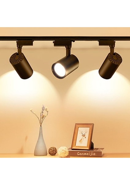 3 Adet 30W Ray Spot Vitrin Mağaza Armatürü 1 Metre Raylı Siyah Kasa Günışığı 3000K Ray Spot