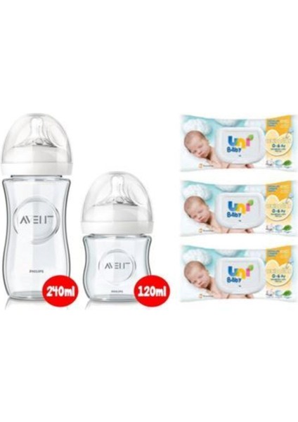 Avent Yenidoğan Cam Biberon Seti + 3'lü Uni Yenidoğan Islak Mendil Philips Avent Cam fiyatları