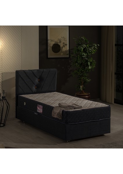 Lux Class Yandan Açılır Tek Kişilik Baza Başlık Deluxe Yatak Seti - Lacivert
