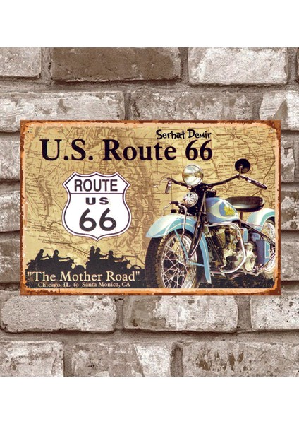 Kişiye Özel Route-66-Motor-Retro-Vintage-Metal-Poster