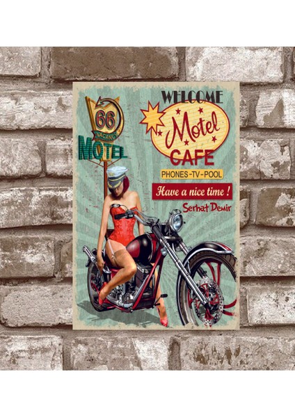 Kişiye Özel Motel-Ve-Klasik-Motor-Retro-Vintage-Metal-Poster