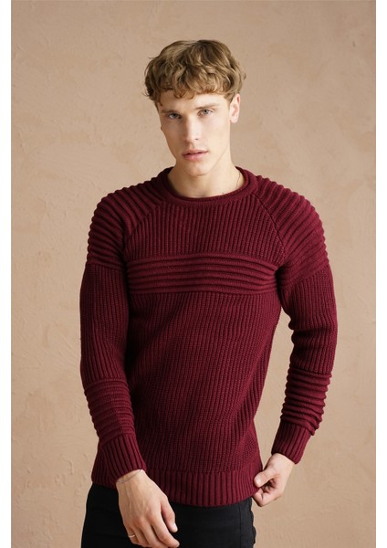 Erkek Bordo Nevrüllü Bisiklet Yaka Triko KAZAK-TRZCM28888R07S