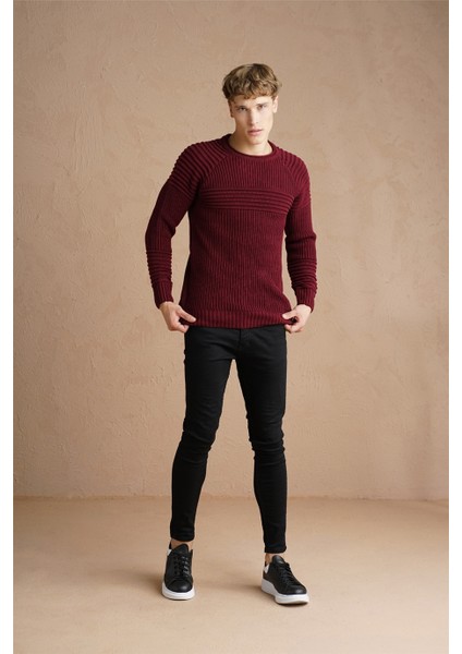 Erkek Bordo Nevrüllü Bisiklet Yaka Triko KAZAK-TRZCM28888R07S