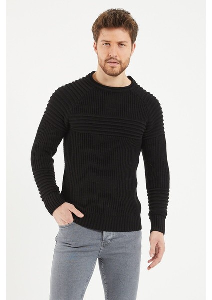 Erkek Siyah Nevrüllü Bisiklet Yaka Triko Kazak fiyatları