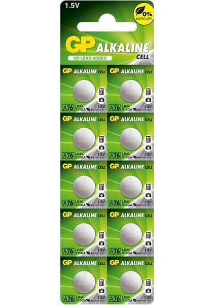 A76 LR44 1.5V Alkalin Ag-13 Pil A76F-2C10 10LU Paket