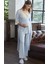 9603 Mavi Yeni Sezon Hamile Lohusa 3lü Pijama Sabahlık Takım 2