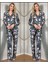 9723 Floral Desenli Saten Önden Düğmeli Pijama Tk 3