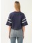 Bisiklet Yaka Baskılı Lacivert Kadın Sweatshirt DT10055-1 Lacivert 2