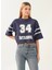 Bisiklet Yaka Baskılı Lacivert Kadın Sweatshirt DT10055-1 Lacivert 4