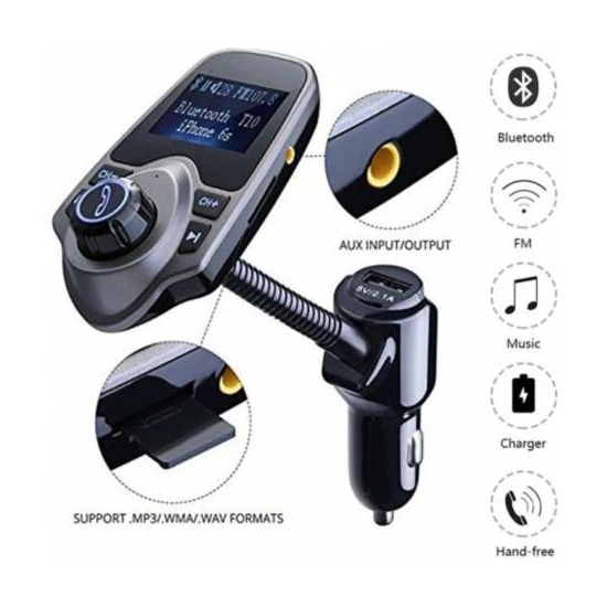 Kingboss T10 Bluetooth Araç Kiti USB Sd Kart Girişli Transmitter Aux Fm Mp3 Çalar Fonksiyonlu