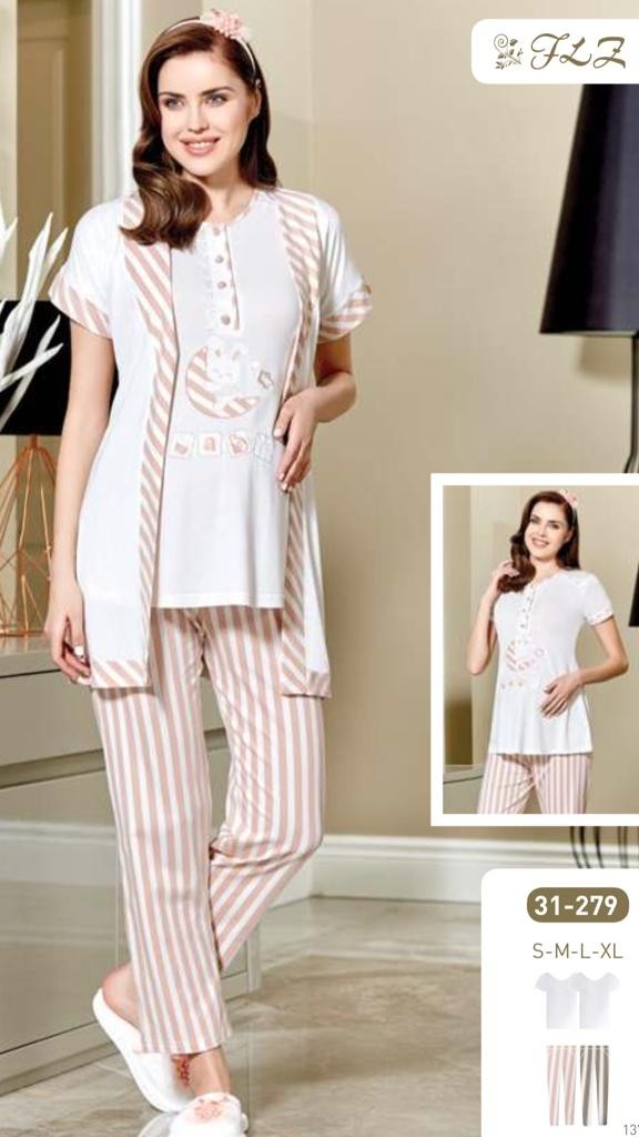 Flz 31-279 Hamile Lohusa Yeni Sezon Spor 3 Lü Pijama Sabahlık Ta görsel 3