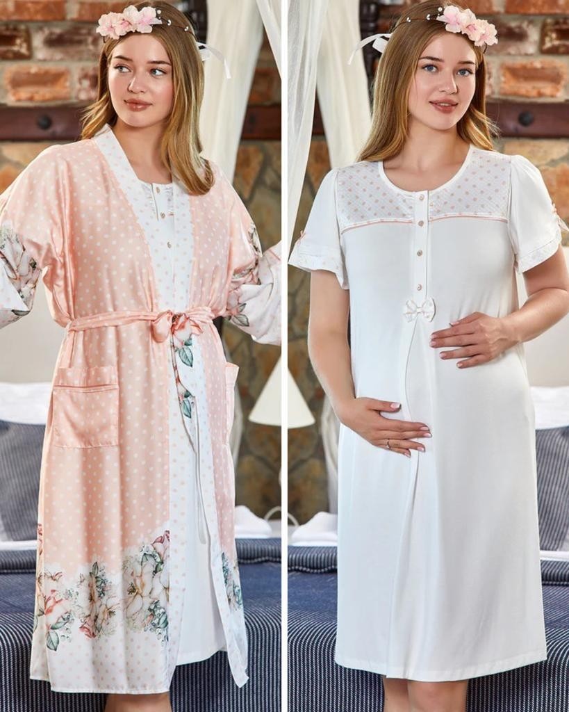 Cossy By Aqua 23170-23172 Pudra Hamile Lohusa Gecelik Sabahlık Tk görsel 4