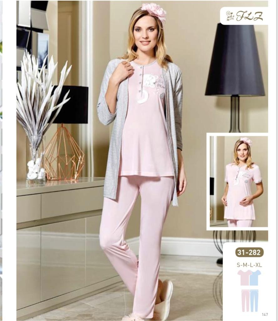 Flz 31-296 Hamilelohusa Yaz Yeni Sezon Kedili Spor 3 Lü Pijama Sa